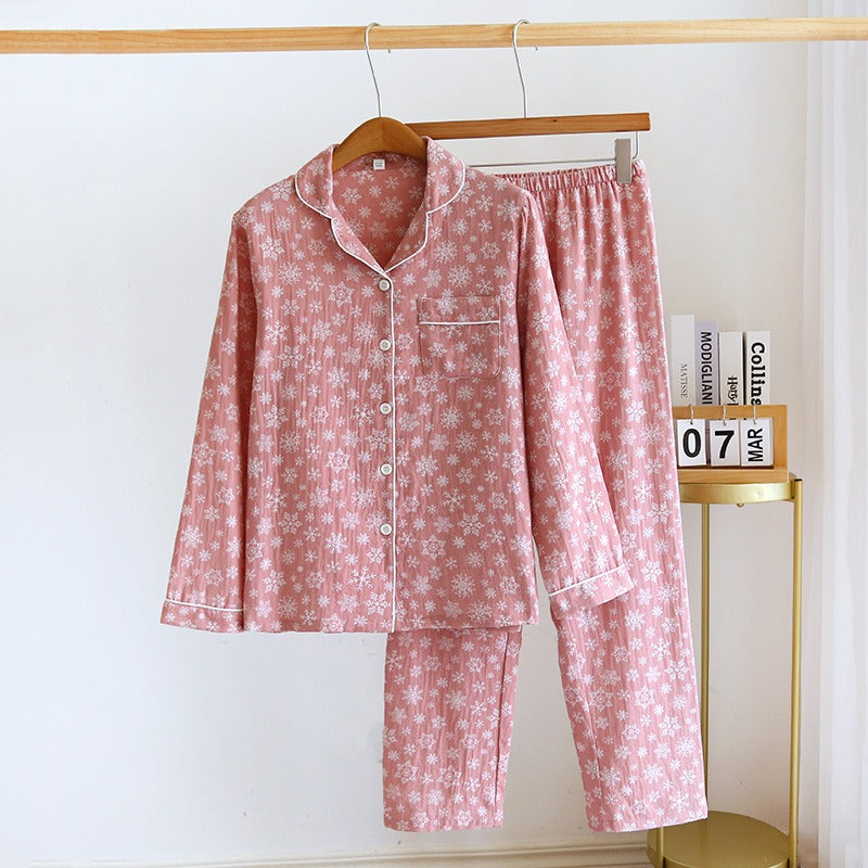 Pajamas Women's Spring and Autumn Cotton Long Sleeve Home Furnishing Set Spring and Summer Jacquard Cotton Women's Large Cardigan Home Furnishing