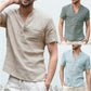 Casual Linen Solid Color Shirt Button V Neck Beach Shirt Men Summer Tops