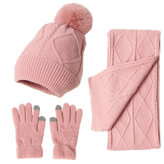 Adult Hat, Scarf, Glove, Three Piece Set, Autumn and Winter New Warm and Thickened Woolen Hat