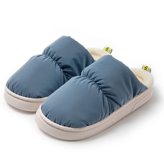 Thick soled cotton slippers for women's new winter cotton candy home with a sense of stepping on feces, indoor waterproof down feather slippers for winter