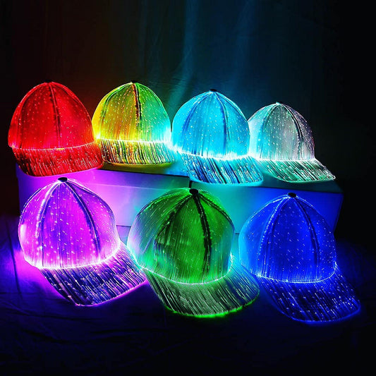 Christmas Gift LED Optical Fiber Luminous Hat Black And White Luminous Hat Outdoor LED Baseball Cap