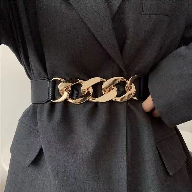 Waistband Female Corset New Metal Chain Belt Elastic Stretch Suit Coat Belt