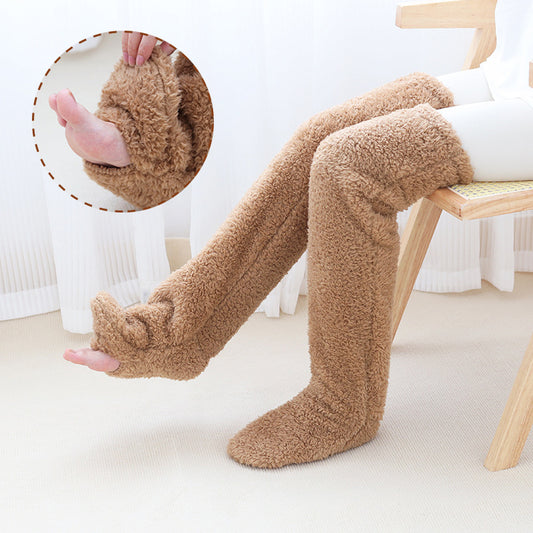 Over Knee High Fuzzy Long Socks Warm Cold Leg Knee Joint Cold-proof Over-the-knee Stockings Home Sleeping Socks