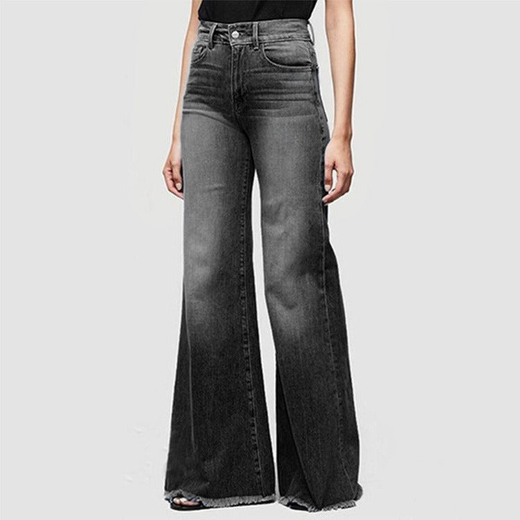 Flare Jeans Women High Waist Slim Vintage Fashion Streetwear Stretch Casual Full Length Loose Wide Leg Jeans