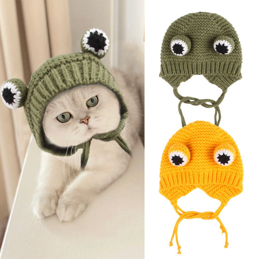 New Knitted Pet Head Cover Funny and Cute Crossdressing Hat Handwoven Cat Hat Dog Head Cover