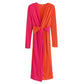 PB&ZA new women's fashion temperament V-neck chic slim knot decorated colour blocking pleated dress