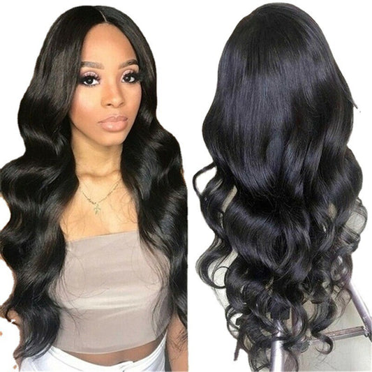 Wig for women European and American medium-parted long curly hair African black large wave chemical fiber full headgear wig