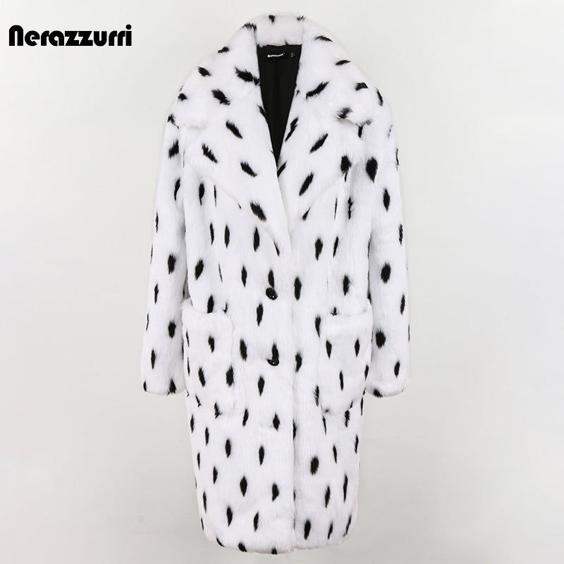 Nerazzurri Winter Long Oversized Colorful Warm Hairy Fluffy Faux Fur Coat Women Pockets Female Loose Luxury Furry Overcoat