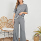 Knitted suit sweater suit short sleeve pullover wide leg pants
