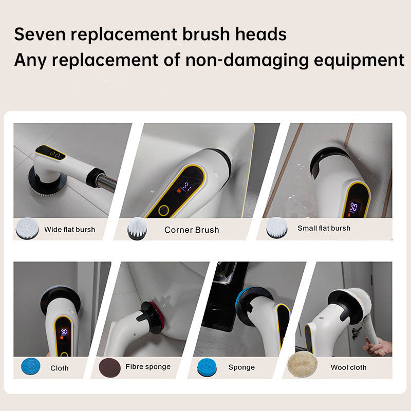 Seven-in-one Wireless Multi-function Cleaning Brush Long Handle Retractable Bathroom Toilet Floor Brush