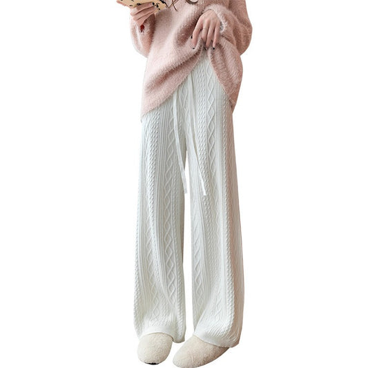 Knitted wide-leg trousers for women in fall and winter, waxy loose casual twist straight-leg floor mopping pants