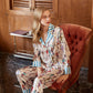 Ice silk pajamas women high end ins style lapel spring and autumn long sleeved home wear set