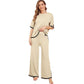 Knitted suit sweater suit short sleeve pullover wide leg pants