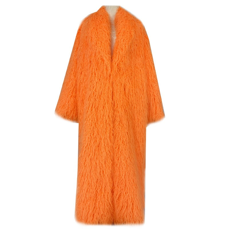 Warm Soft Orange Black White Faux Fur Coat Women Luxury Designer Clothes Streetwear