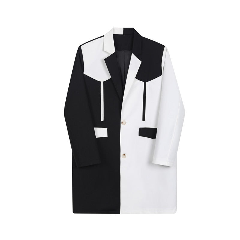 Black and White Contrast Design Loose Casual Women Trench Coat