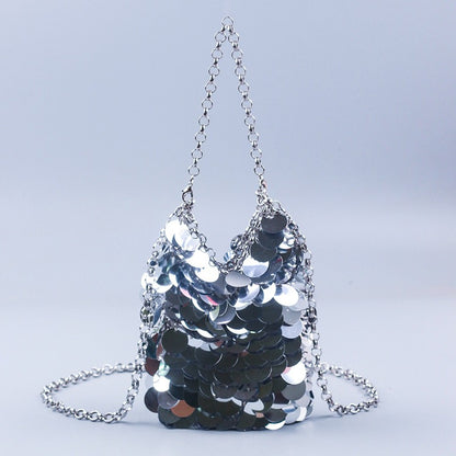 Metal fish scale sequin bag hand woven banquet sequin mobile phone bag crossbody bag for women