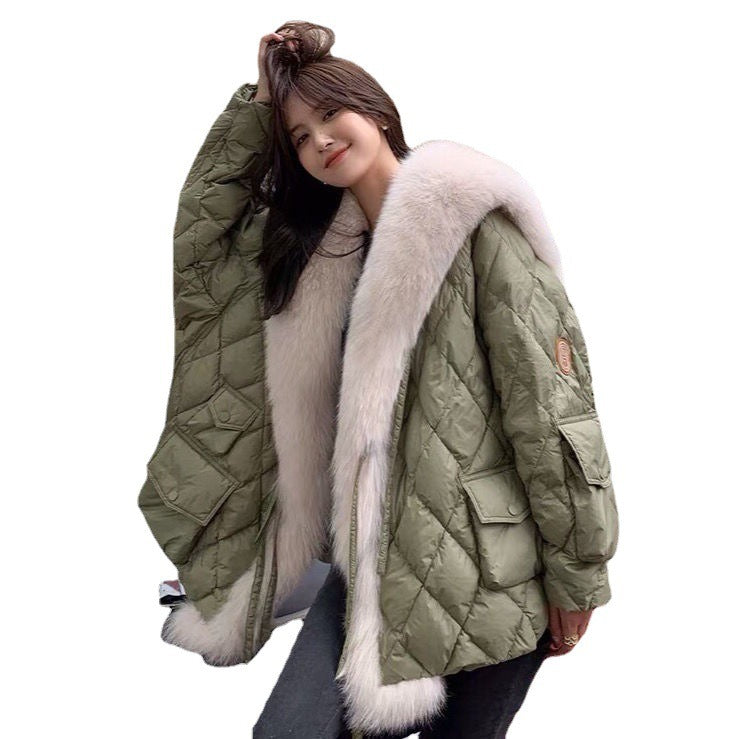 Down Cotton Fur Coat Large Fur Collar Detachable Thickened Women's Winter Jacket