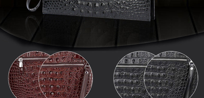 A4 Men's Genuine Leather Underarm Bag Zipper Cowhide Crocodile Pattern Men's Mobile Phone Bag
