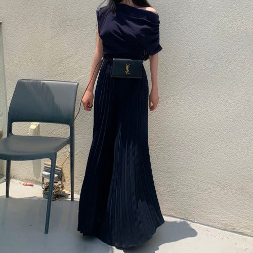 High Waist Ruched Pants Women Spring Summer Casual Pleated Trousers Solid All Match Wide Leg Pants