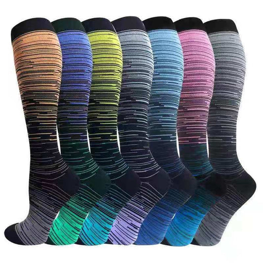 3 pairs of new stock gradient mixed color new pressure men's and women's socks, medium length sports nylon socks