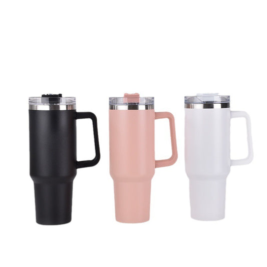 40oz stainless steel handle car cup, large capacity vacuum straw insulation cup, portable car ice cream cup