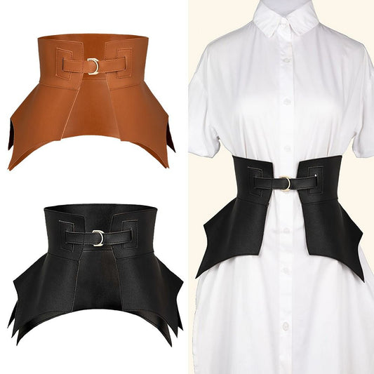 Black Brown Irregular Pu Leather Long Wide Belt Punk Style Women Fashion Autumn Winter Skirt Dress Coat Waistband Corset Belt