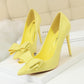 Sweet high heels, slim high heels, delicate and slim, shallow mouthed pointed bow sole shoes