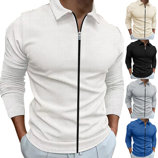 Men's Clothing Waffle Style Zipped Lapel Jacket Outdoor Sports Tops