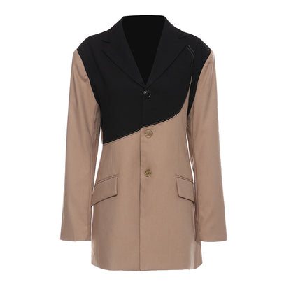 Fashion Women's Blazer Notched Collar Pocket Single Breasted Contrast Color Spliced Suit Jackets Autumn