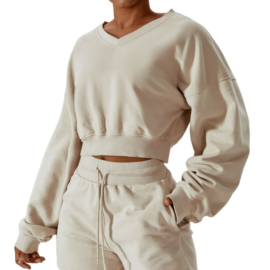 Long sleeved sports sweatshirt outdoor warm V neck pullover versatile casual sweatshirt top