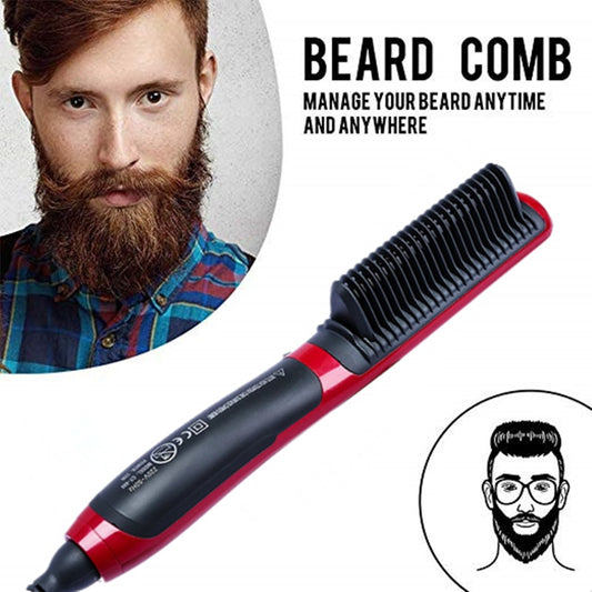 Men's All In One Ceramic Hair Styling Iron Comb Beard Straightener Curler Set Volumize Hair Styler for Men Straightening Brush