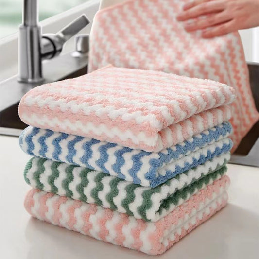 Double Sided Cationic Color Water Absorbent Wavy Stripe Oil Free Dishwashing Cloth Water Absorbent Dishwashing Cloth