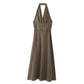 Women Fashion Sleeveless Solid Color Front Pleats Halter Linen Midi Dress