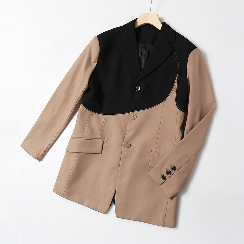 Fashion Women's Blazer Notched Collar Pocket Single Breasted Contrast Color Spliced Suit Jackets Autumn