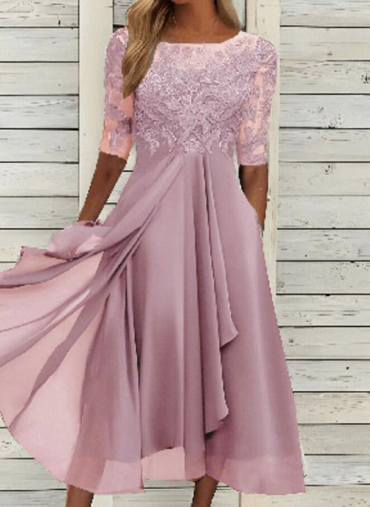Dress chiffon patchwork lace hollow out long dress bridesmaid evening dress for women