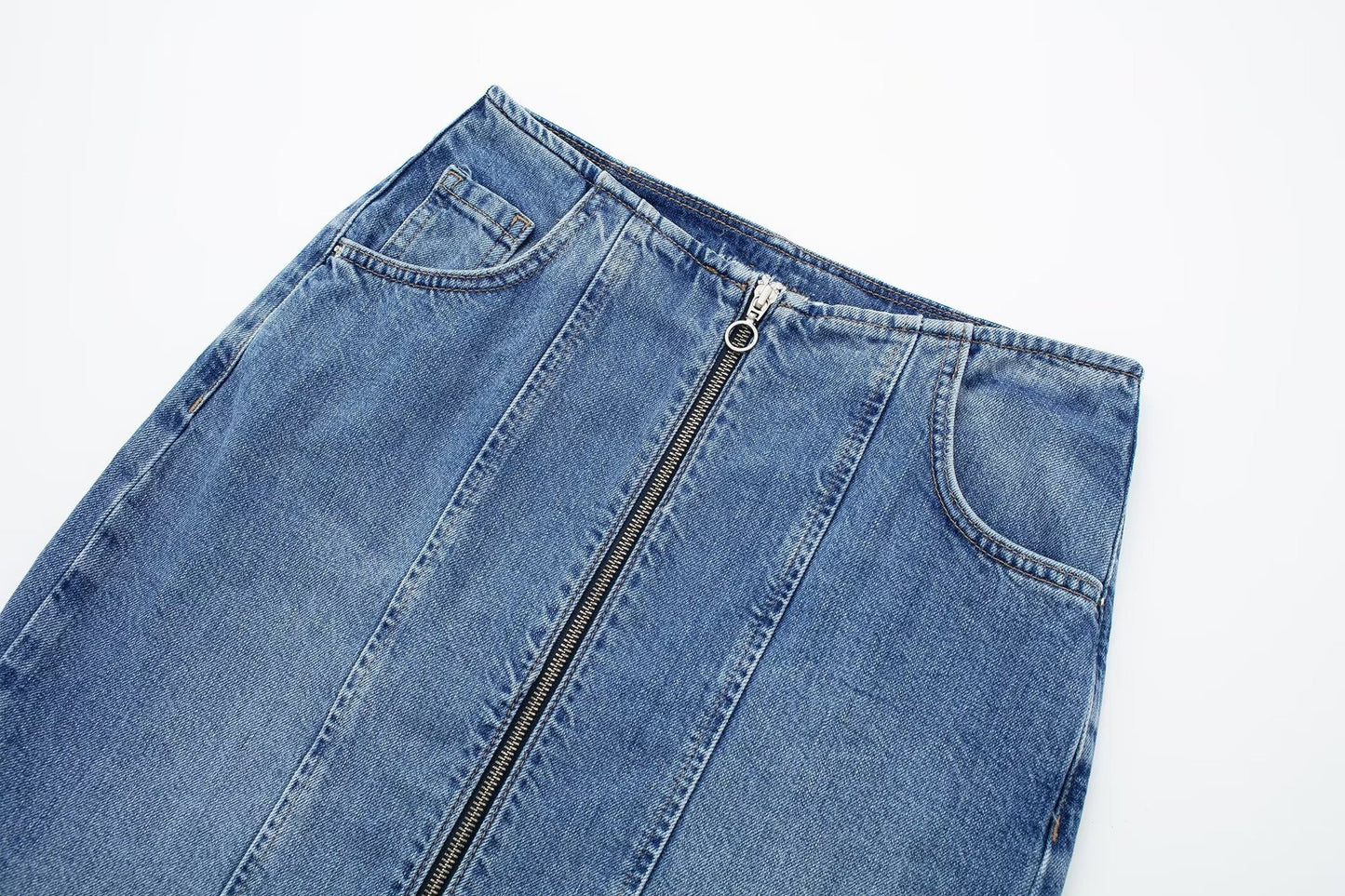 VGH Solid Patchwork Pockets Casual Denim Skirts For Women High Waist Spliced Zipper Split Bodycon Skirt Female Fashion Clothing