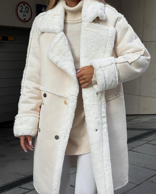 new plush suede coat, suit collar, long cardigan, long sleeved plush coat