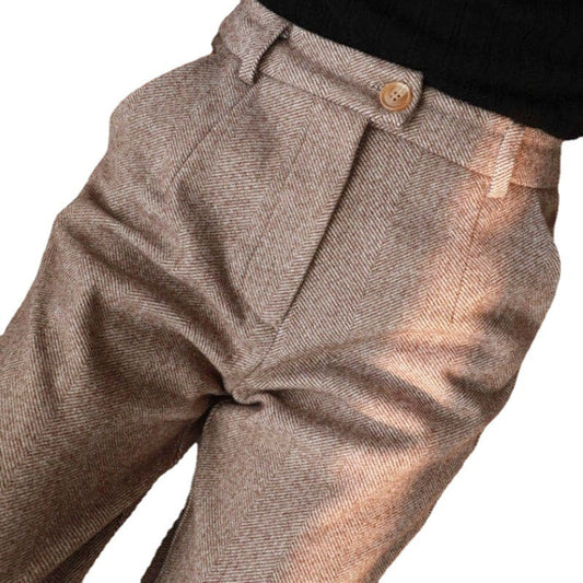 Herringbone pattern woolen Harlen pants for women in, new high waisted slimming small foot suit pants, loose casual smoke pipe pants
