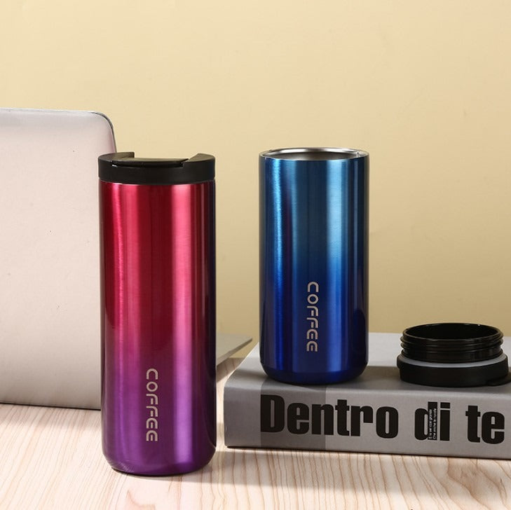 Simple stainless steel insulated cup Direct drinking vehicle mounted Coffee bottle Color water cup Double vacuum handy cup