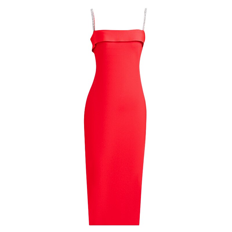 JUNE LIPS  Women's Bandage Dress Red tight V-neck