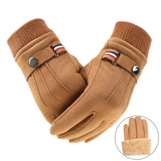 Men's Winter Gloves Suede Warm Split Finger Gloves Outdoor Sport Driving Buckle Design Male Touch Screen Mittens