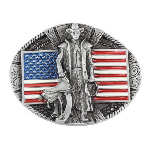 The American flag and cowboy pattern belt buckle