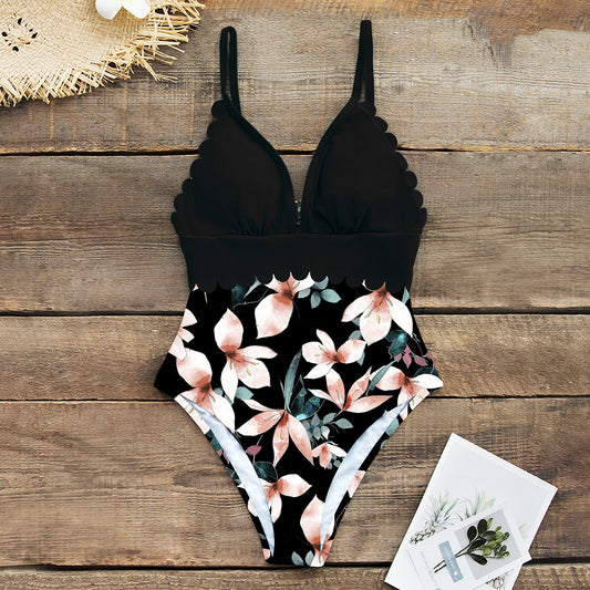 One-Piece Swimsuit Printed Cut Lace Swimsuit Halter Sexy Swimsuit