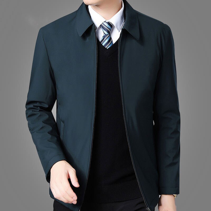 Mens Jackets And Coats Turn Down Collar Men Jacket Zipper Side Pocket Men's Clothing Fashion Long Sleeve Coat Men