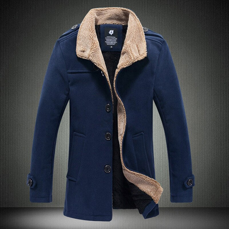 Jacket Men Fleece Plus Velvet Thick Warm Coat Mens Slim Fit Trench Overcoat Male Outdoor Windproof Jackets Long Outwear