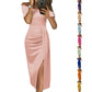New Solid Color Waist Dress Female Summer Slim Open Long Dress