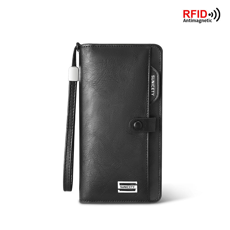 Anti Theft Brush New Large Capacity Long Men's Business Wallet Zipper Multi-Functional Mobile Phone Bag