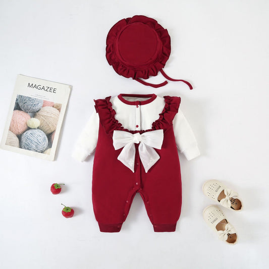 Baby Clothes Newborn Female Baby Onesie Full Moon Out Jumper Plus Velvet Autumn And Winter Crawling Clothes
