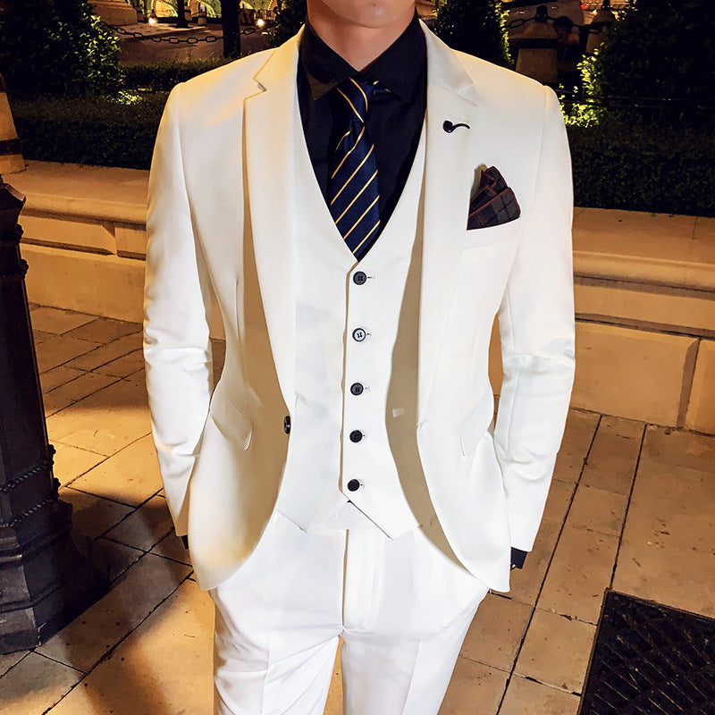 New Men's Suit Business Casual Groom Best Man Dress Three-piece Men's White Suit