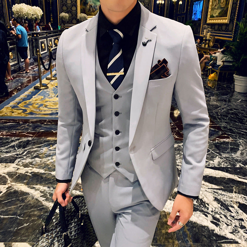 New Men's Suit Business Casual Groom Best Man Dress Three-piece Men's White Suit